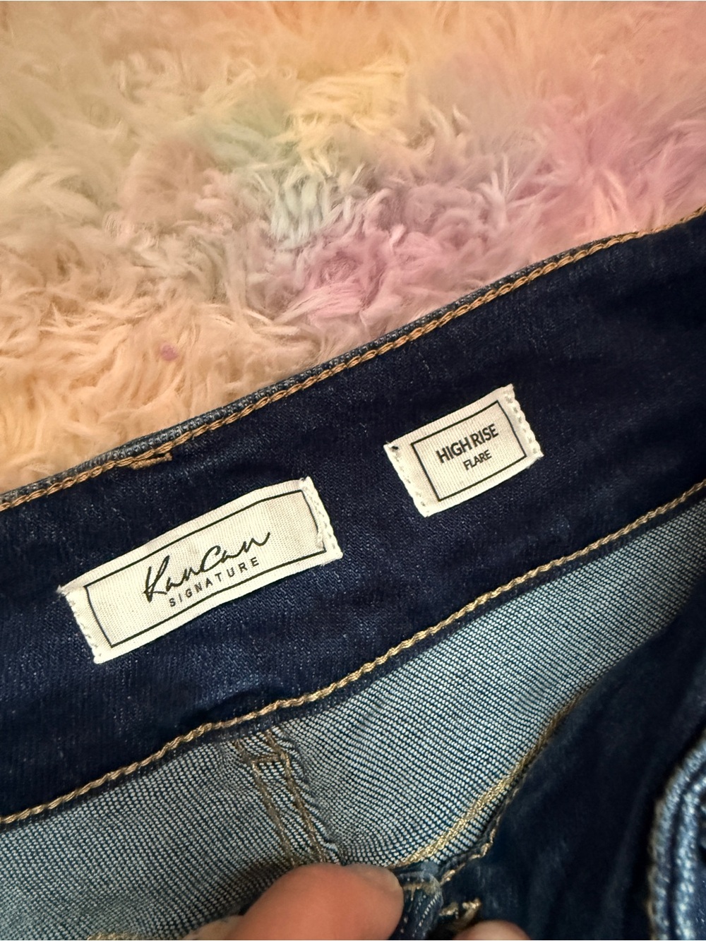 KanCan Dark Wash Blue Flare Jeans with Raw Hem - Picture 5 of 8